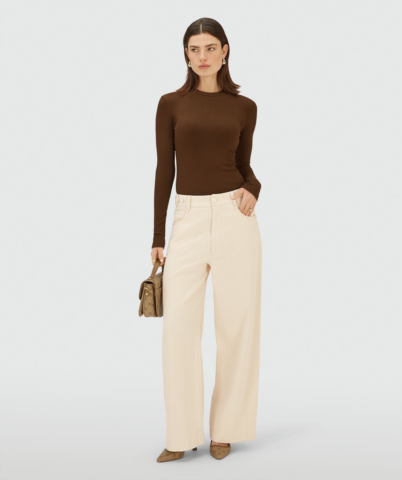 ROMAN mid rise wide leg jeans - ecru