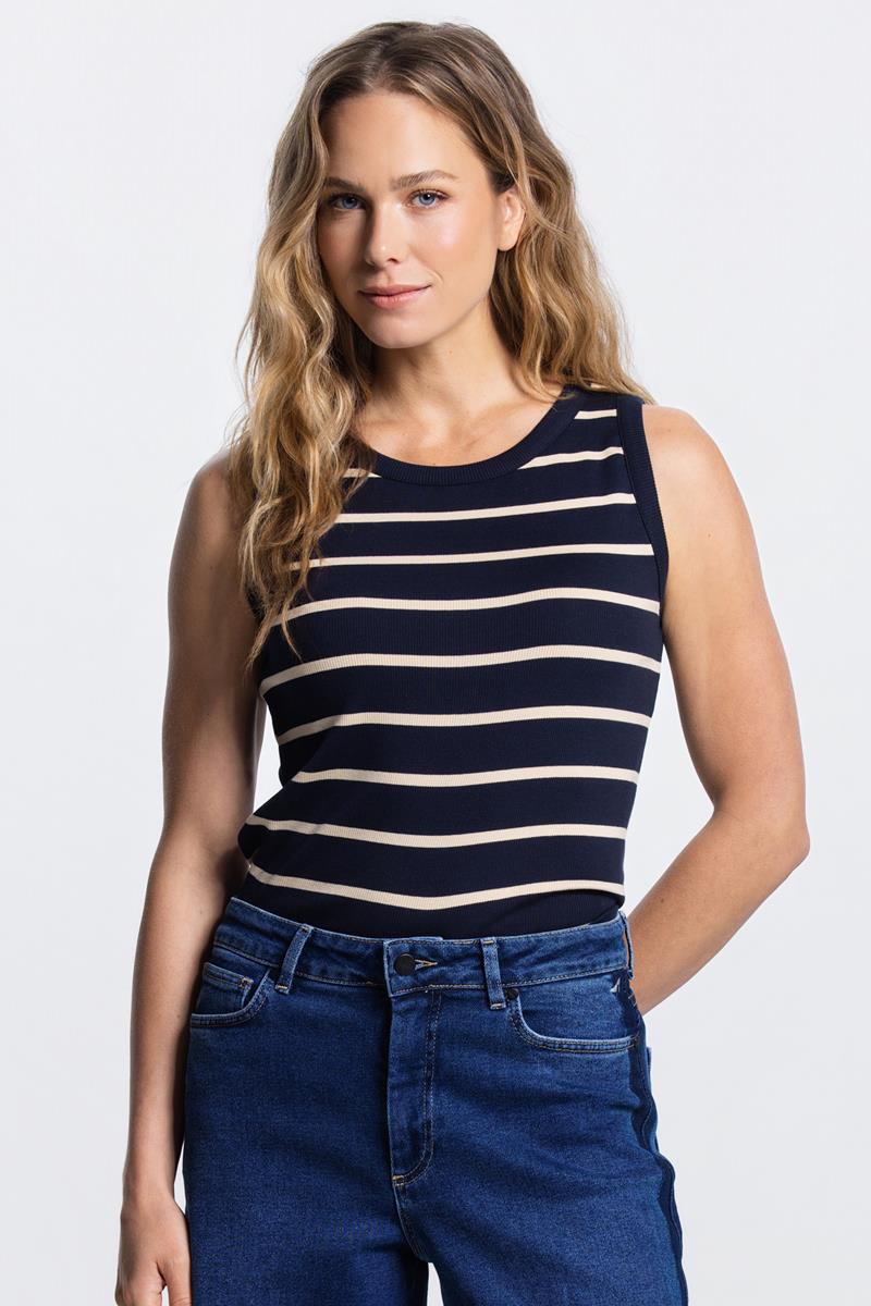 RIXT RIB SINGLET IN DONKERBLAUW/CREME