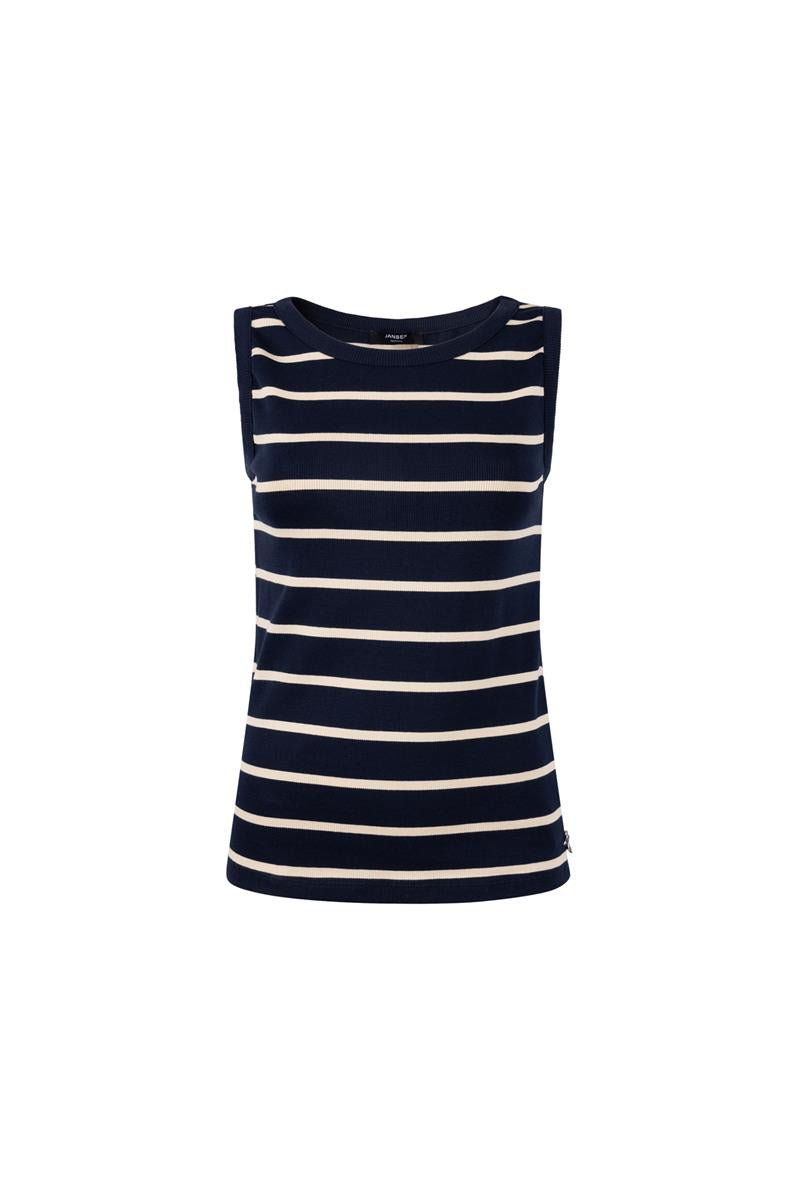 RIXT RIB SINGLET IN DONKERBLAUW/CREME