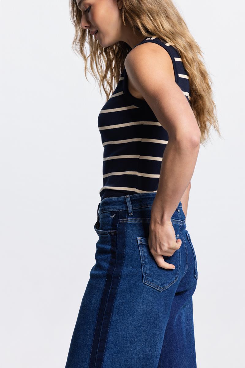 RIXT RIB SINGLET IN DONKERBLAUW/CREME