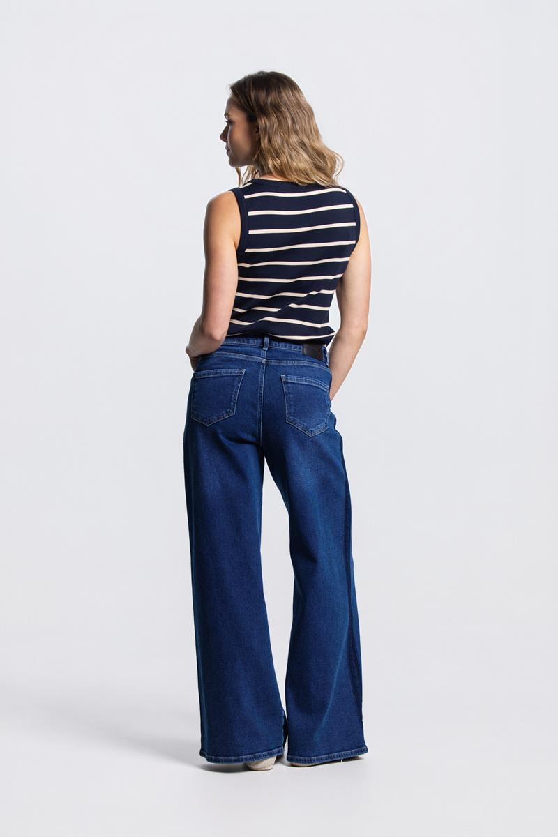 RIXT RIB SINGLET IN DONKERBLAUW/CREME