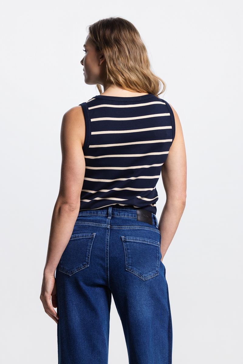 RIXT RIB SINGLET IN DONKERBLAUW/CREME