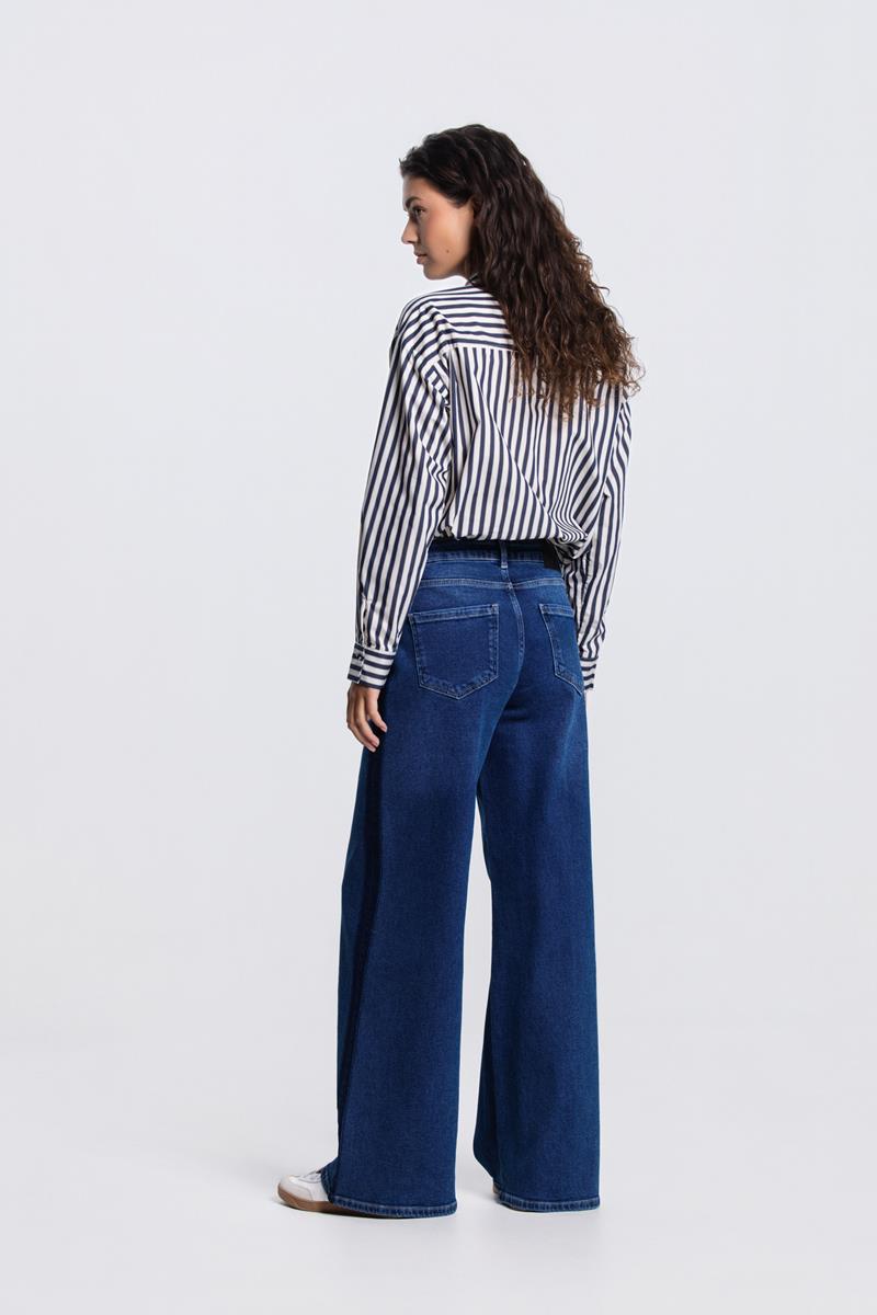 ROEKI STREEP BLOUSE IN DONKERBLAUW/CREME