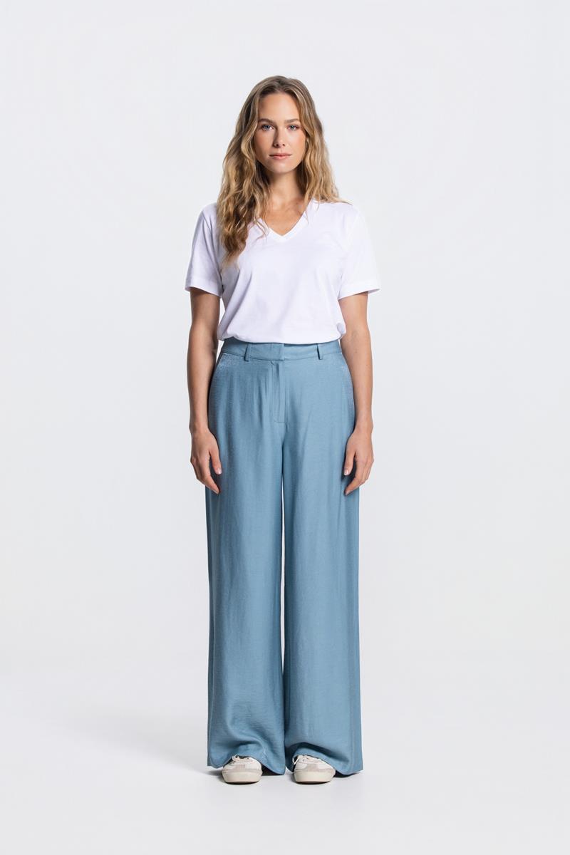 DARA GLANZENDE PANTALON IN AQUAMARIJN