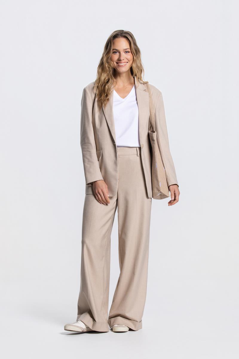 BAG TOTE BAG IN ZAND MET GEBORDUURDE HAKJES