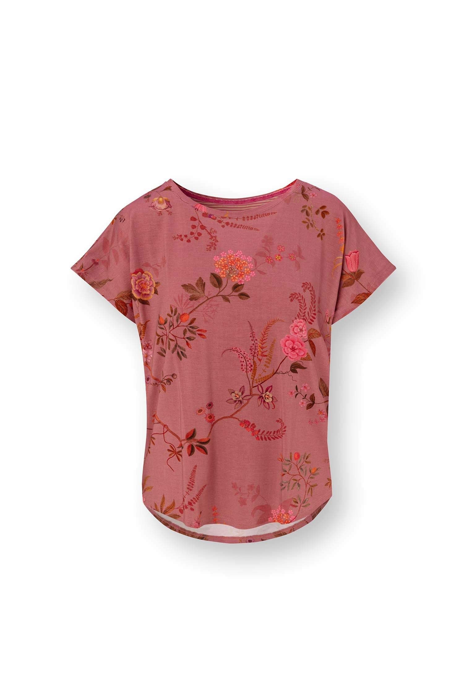 Tatum Top Korte Mouw Bodhi Flower Donkerroze