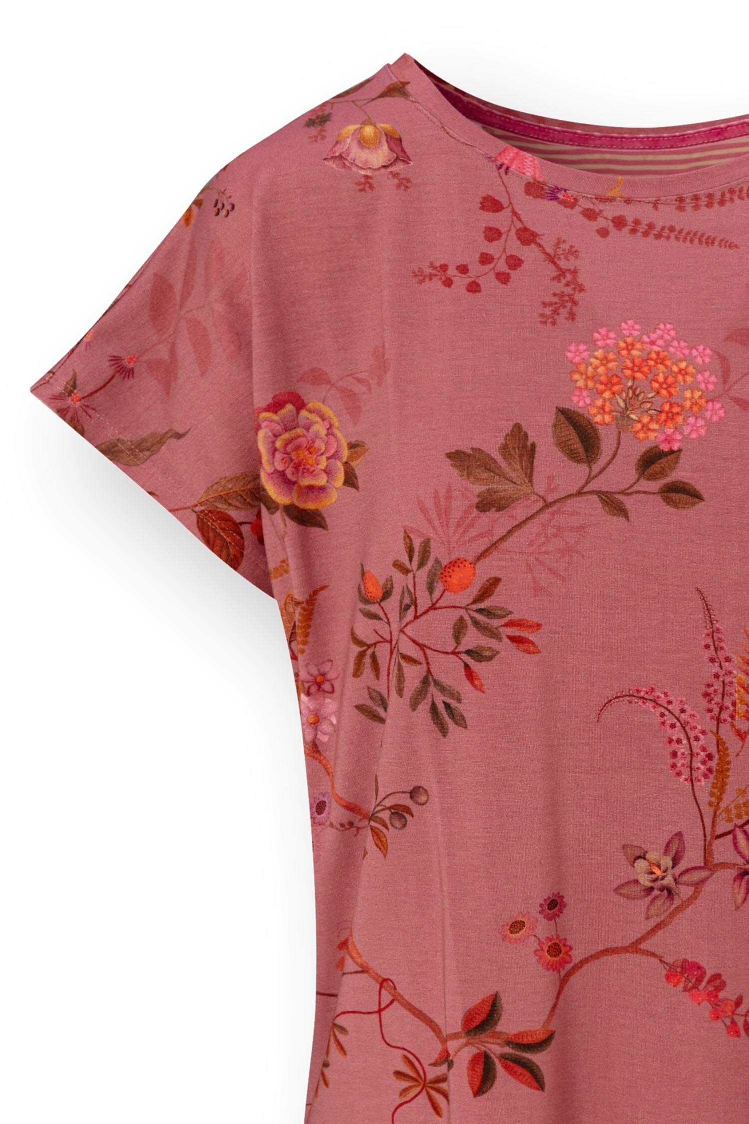 Tatum Top Korte Mouw Bodhi Flower Donkerroze