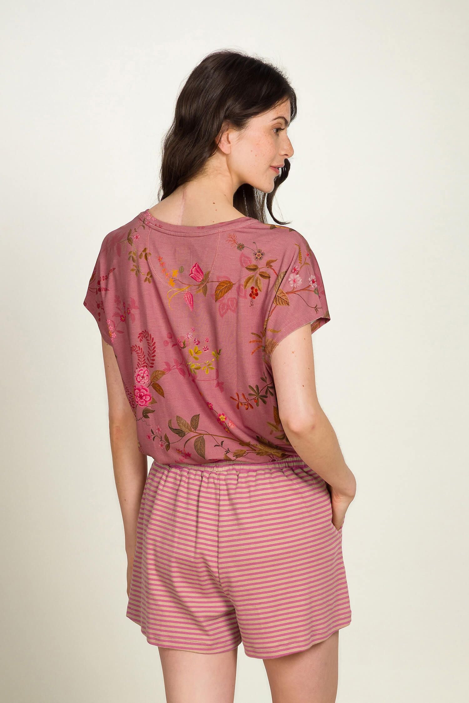 Tatum Top Korte Mouw Bodhi Flower Donkerroze