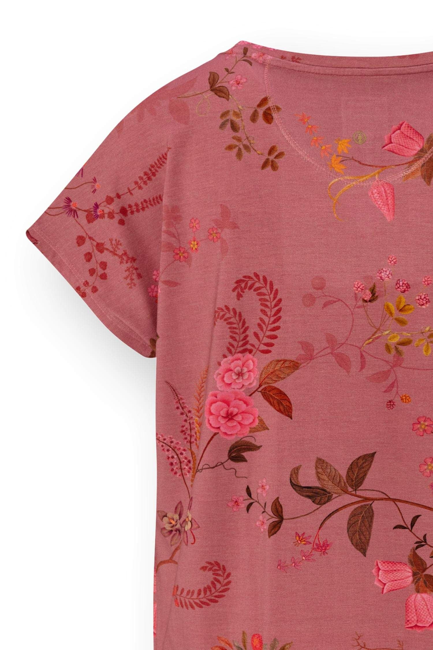 Tatum Top Korte Mouw Bodhi Flower Donkerroze
