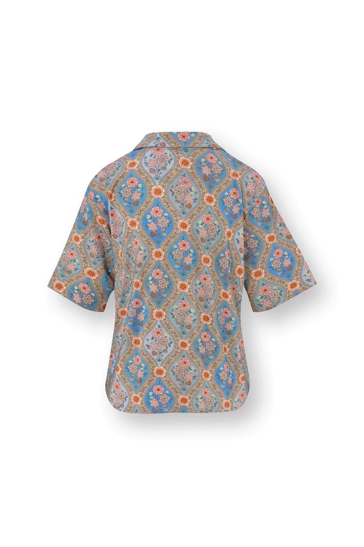 Flora Top Korte Mouw Ornamento Blauw