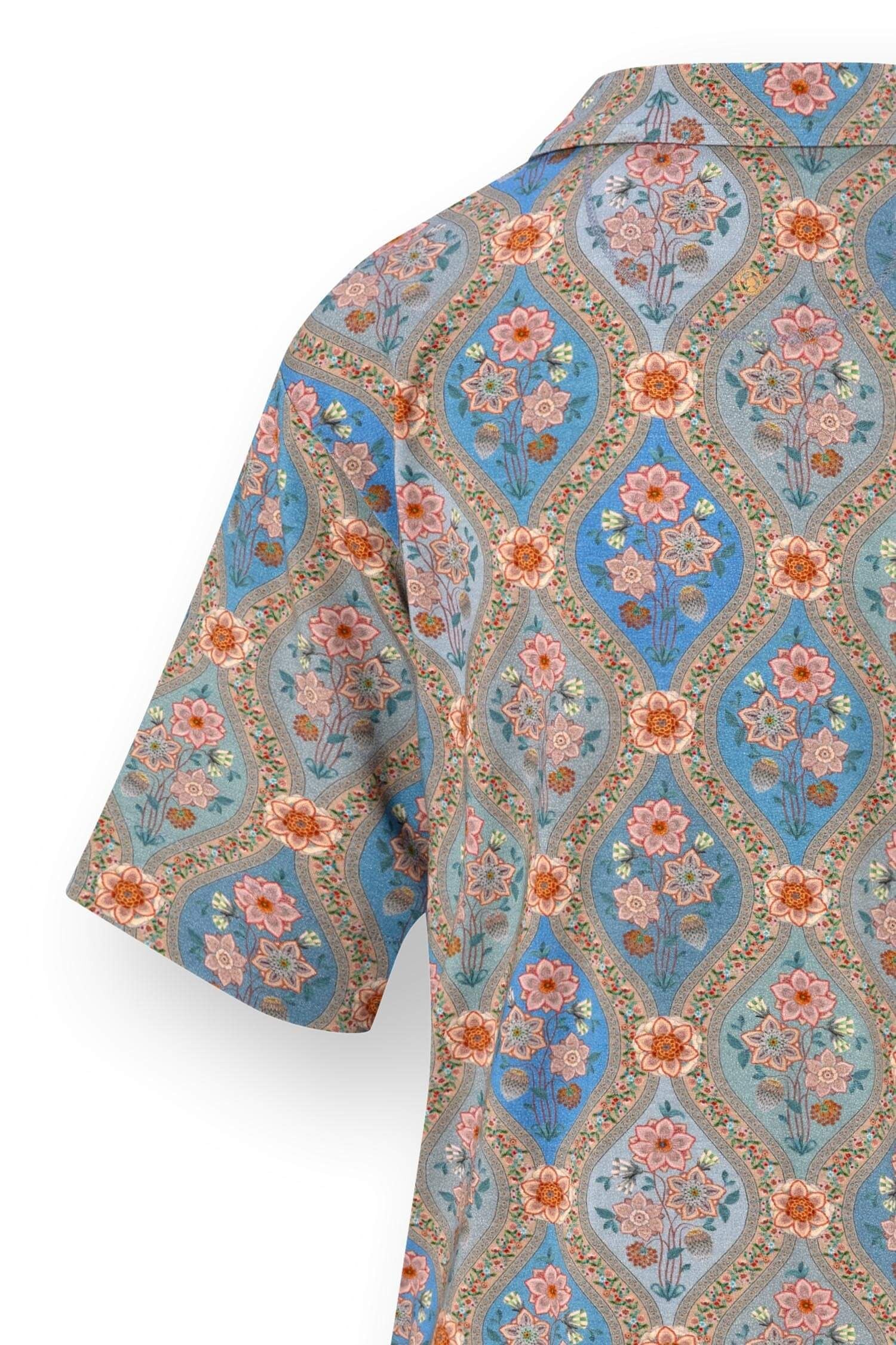 Flora Top Korte Mouw Ornamento Blauw