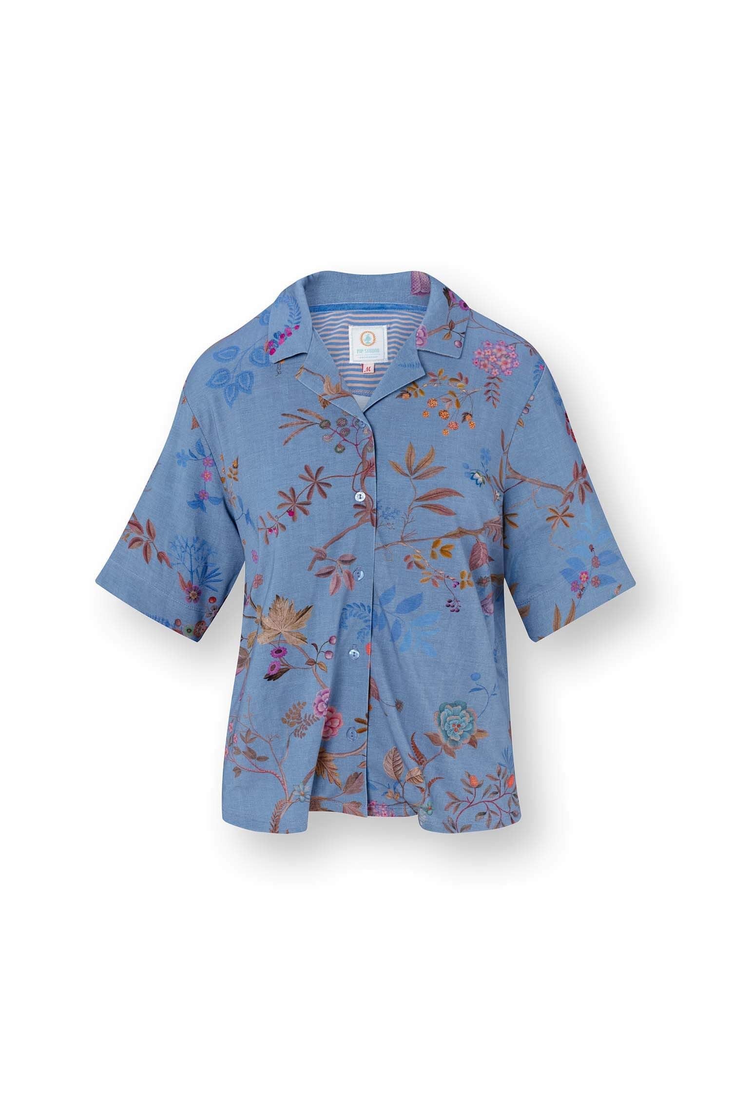 Flora Top Korte Mouw Bodhi Flower Blauw