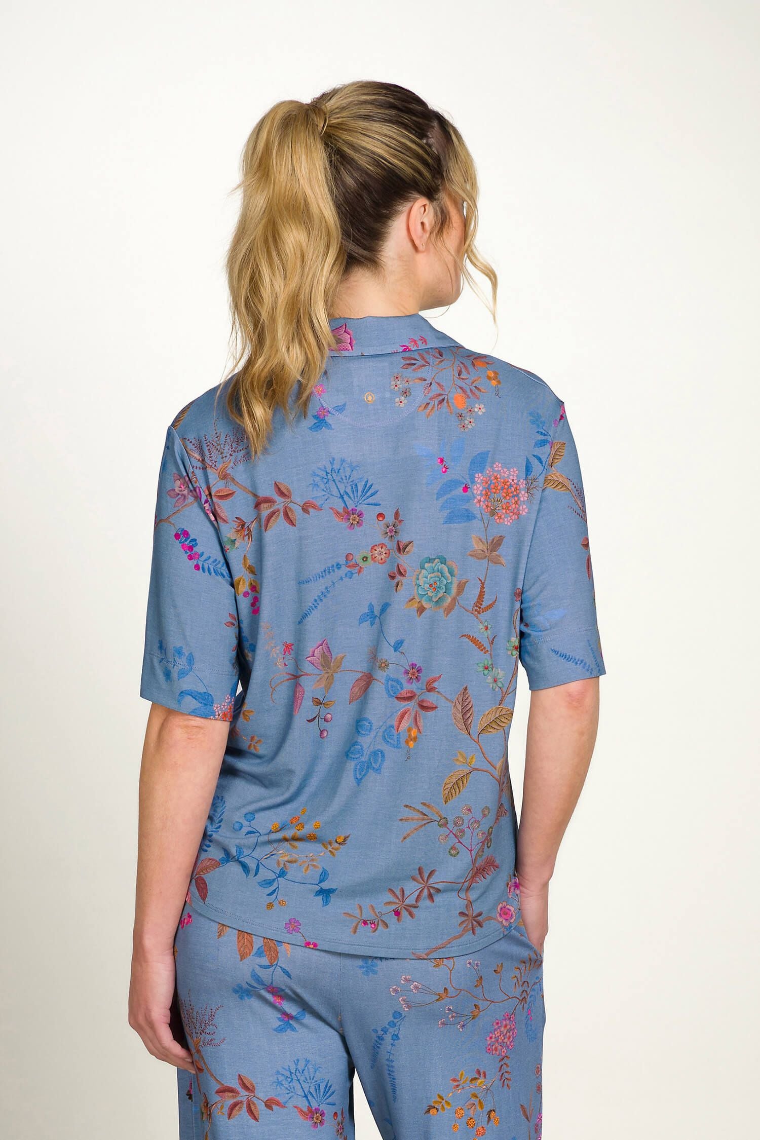 Flora Top Korte Mouw Bodhi Flower Blauw