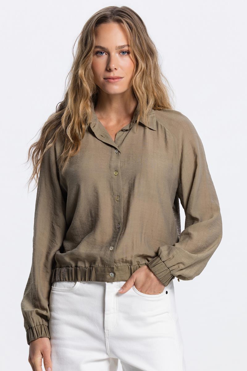 OLLIE BLOUSE MET ELASTISCHE BOORDEN IN LEGERGROEN