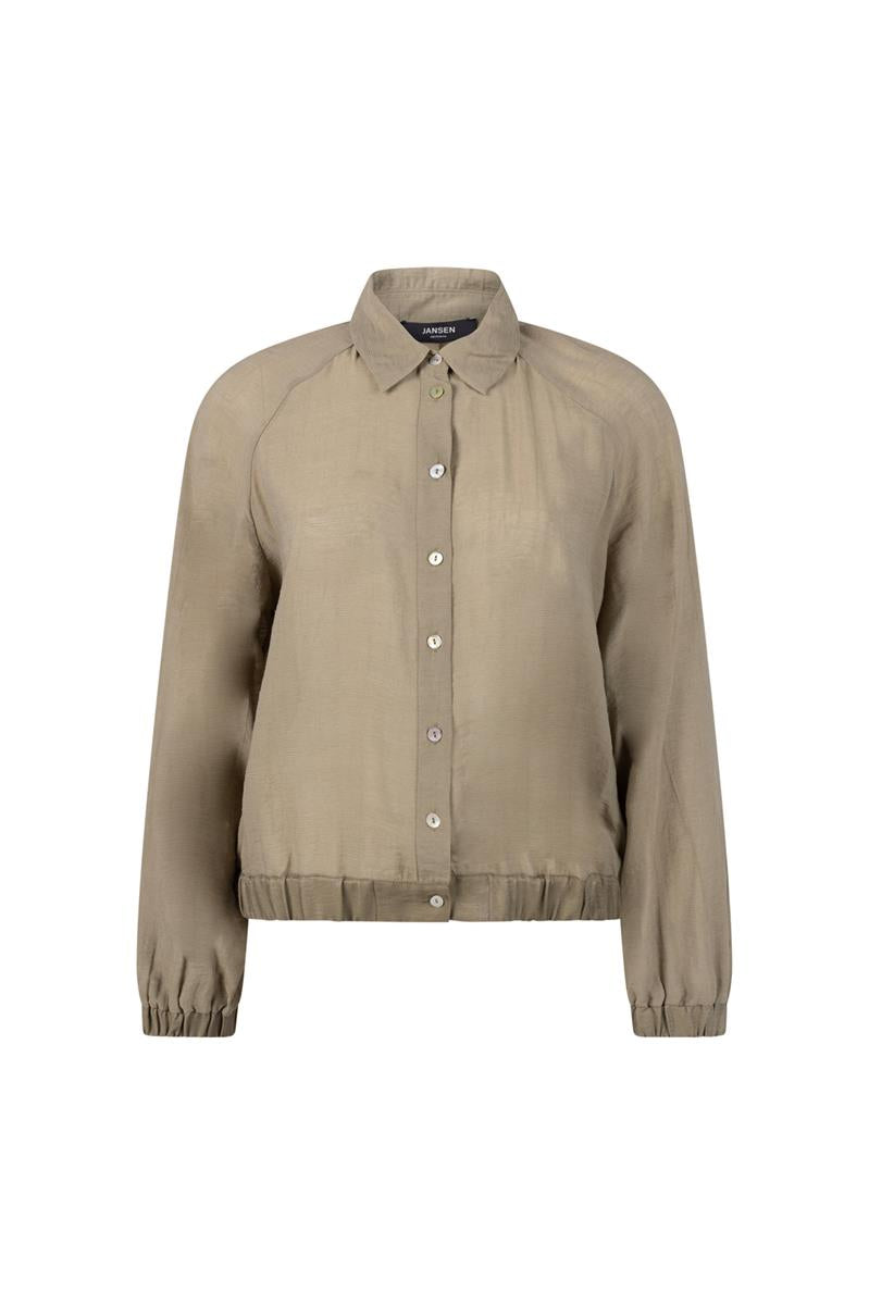 OLLIE BLOUSE MET ELASTISCHE BOORDEN IN LEGERGROEN