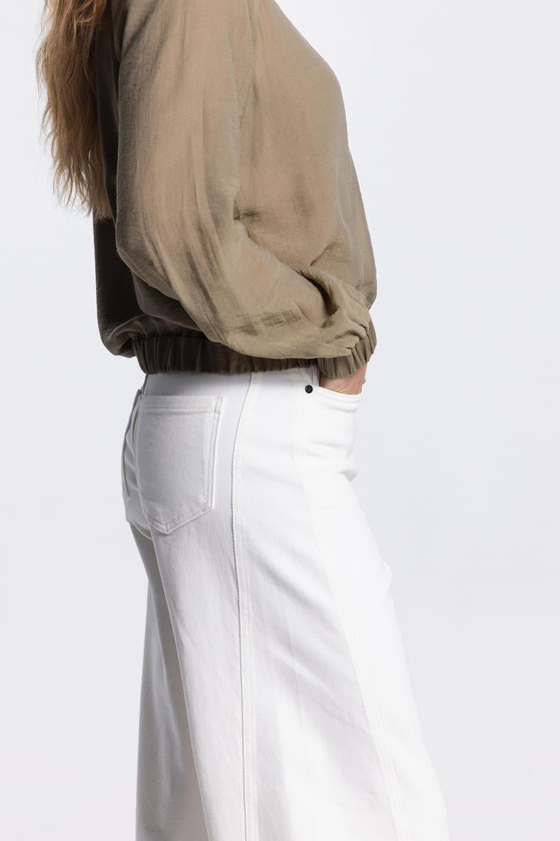 OLLIE BLOUSE MET ELASTISCHE BOORDEN IN LEGERGROEN