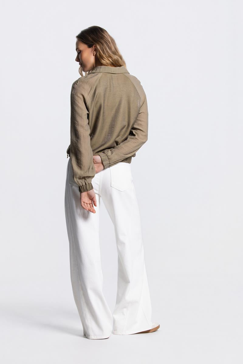 OLLIE BLOUSE MET ELASTISCHE BOORDEN IN LEGERGROEN