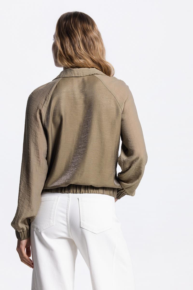 OLLIE BLOUSE MET ELASTISCHE BOORDEN IN LEGERGROEN