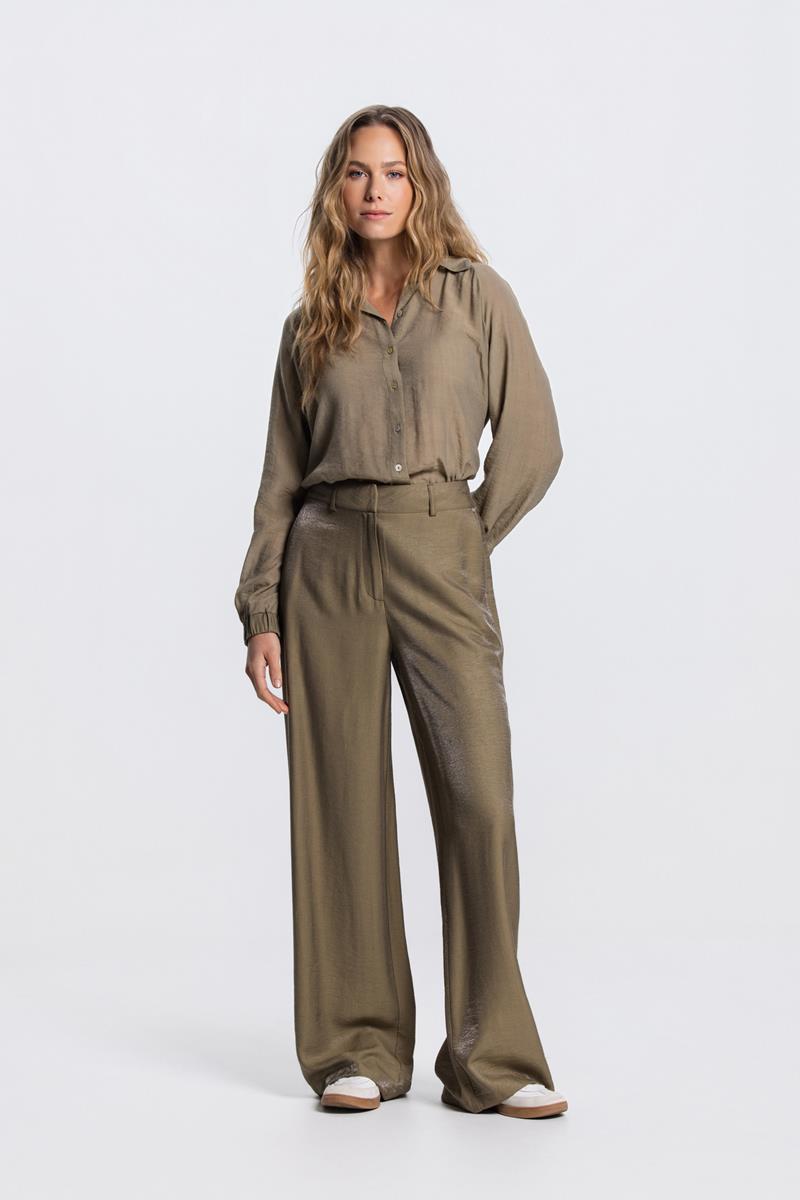 OLLIE BLOUSE MET ELASTISCHE BOORDEN IN LEGERGROEN