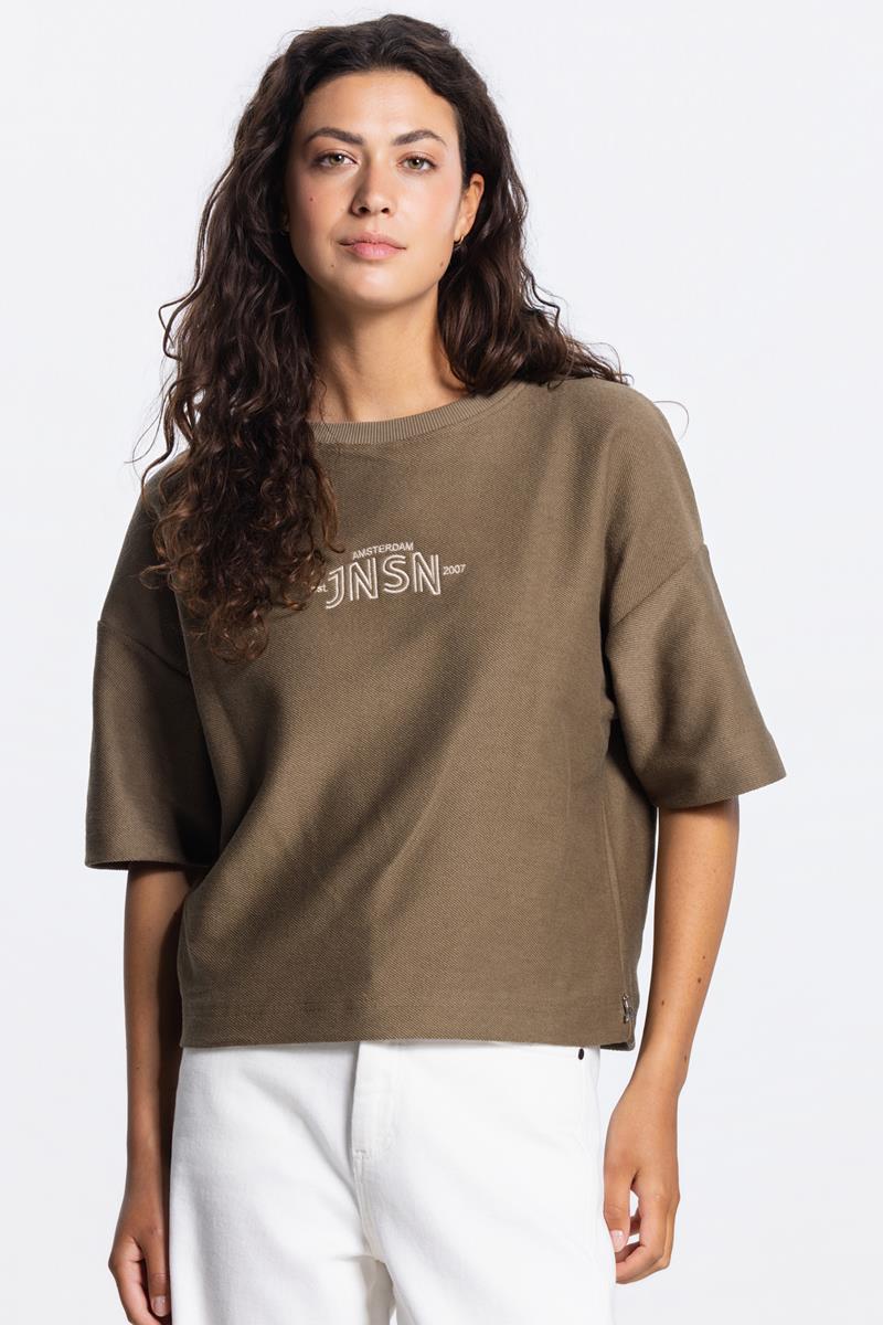 NOEKA KORTE MOUW SWEATER IN LEGERGROEN