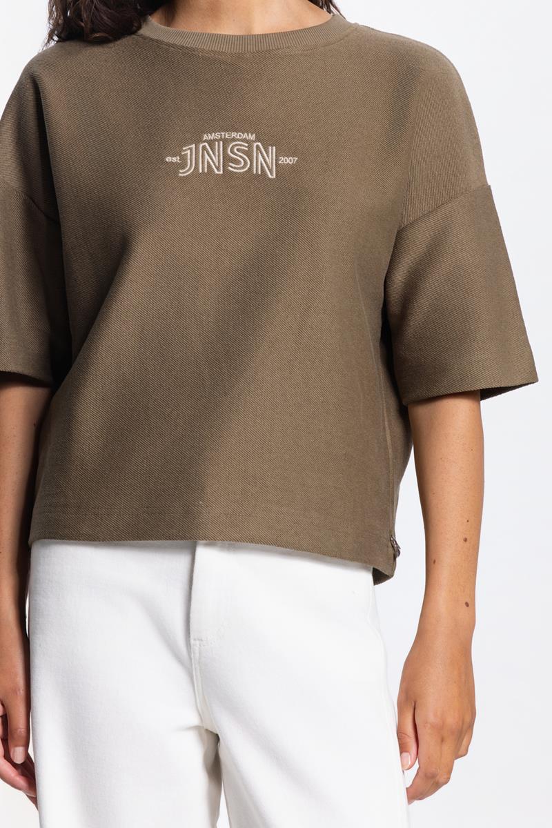 NOEKA KORTE MOUW SWEATER IN LEGERGROEN
