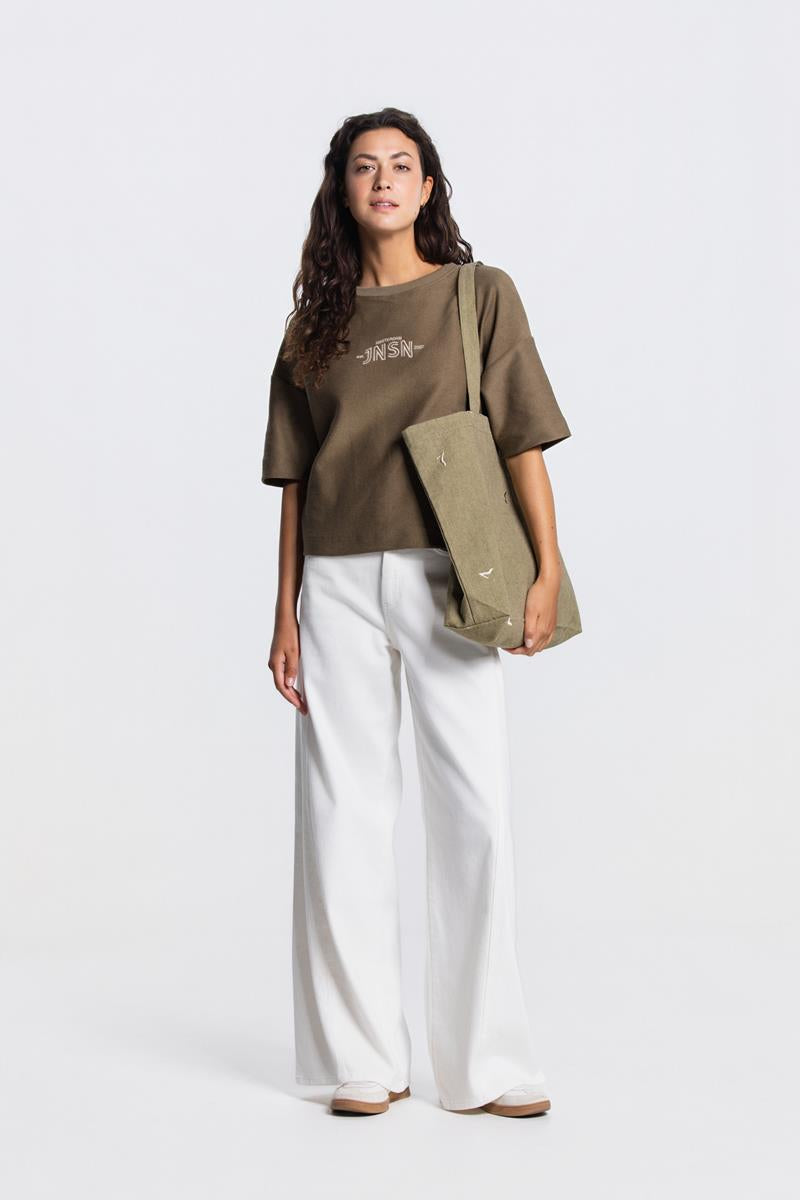 NOEKA KORTE MOUW SWEATER IN LEGERGROEN