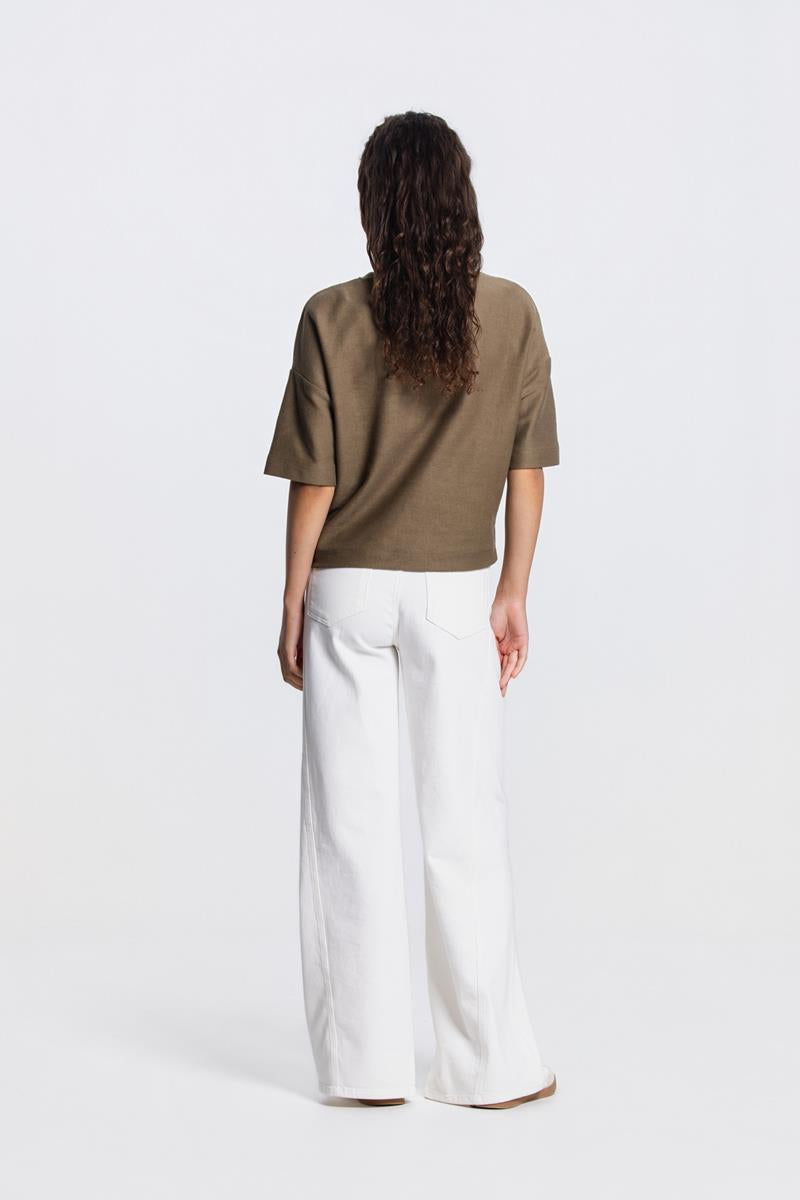 NOEKA KORTE MOUW SWEATER IN LEGERGROEN