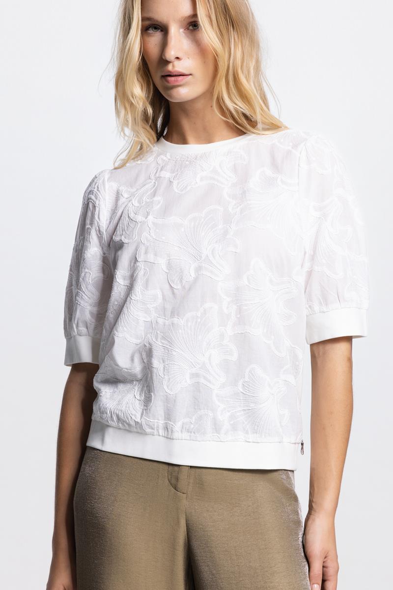 NOEL TOP MET 3D BLOEMENPRINT IN OFF WHITE