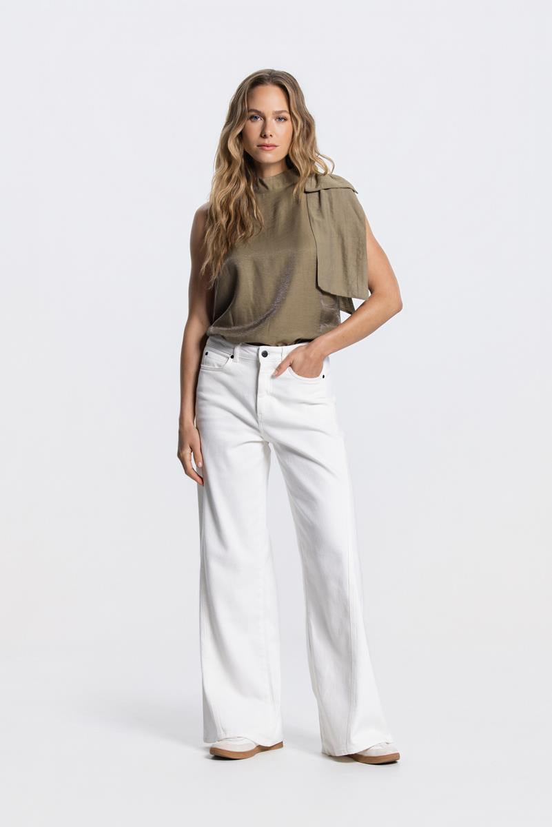 ORLA MOUWLOZE GLANS BLOUSE IN LEGERGROEN