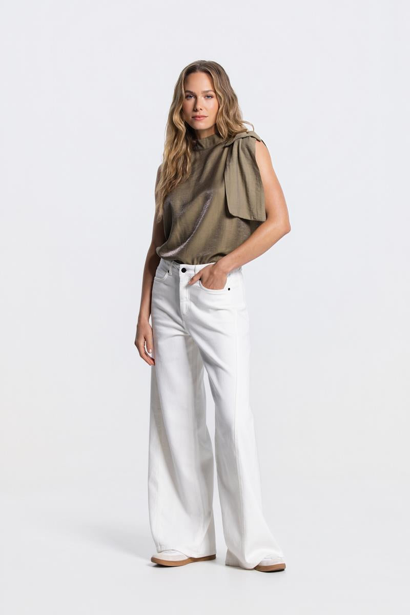 ORLA MOUWLOZE GLANS BLOUSE IN LEGERGROEN