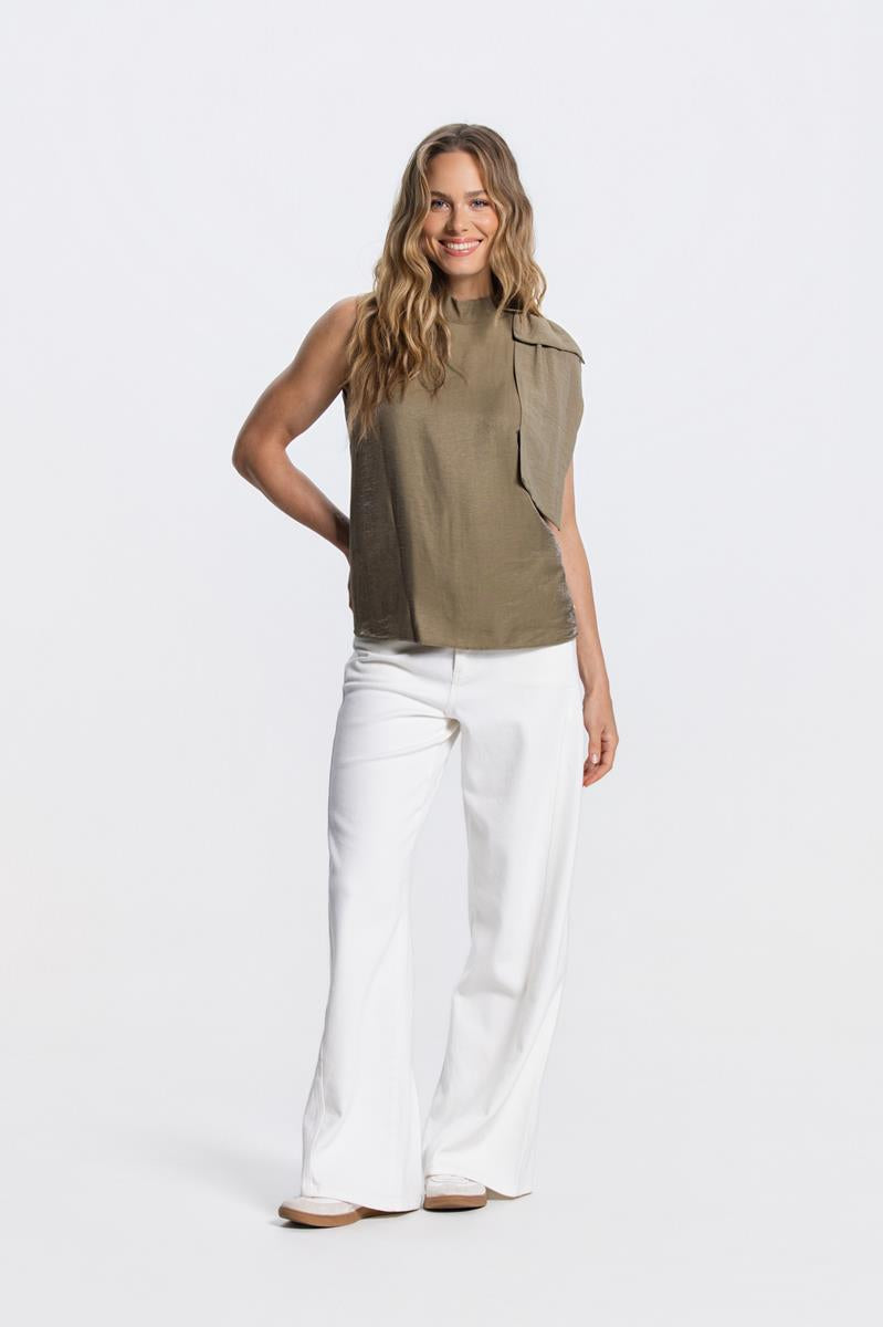 ORLA MOUWLOZE GLANS BLOUSE IN LEGERGROEN