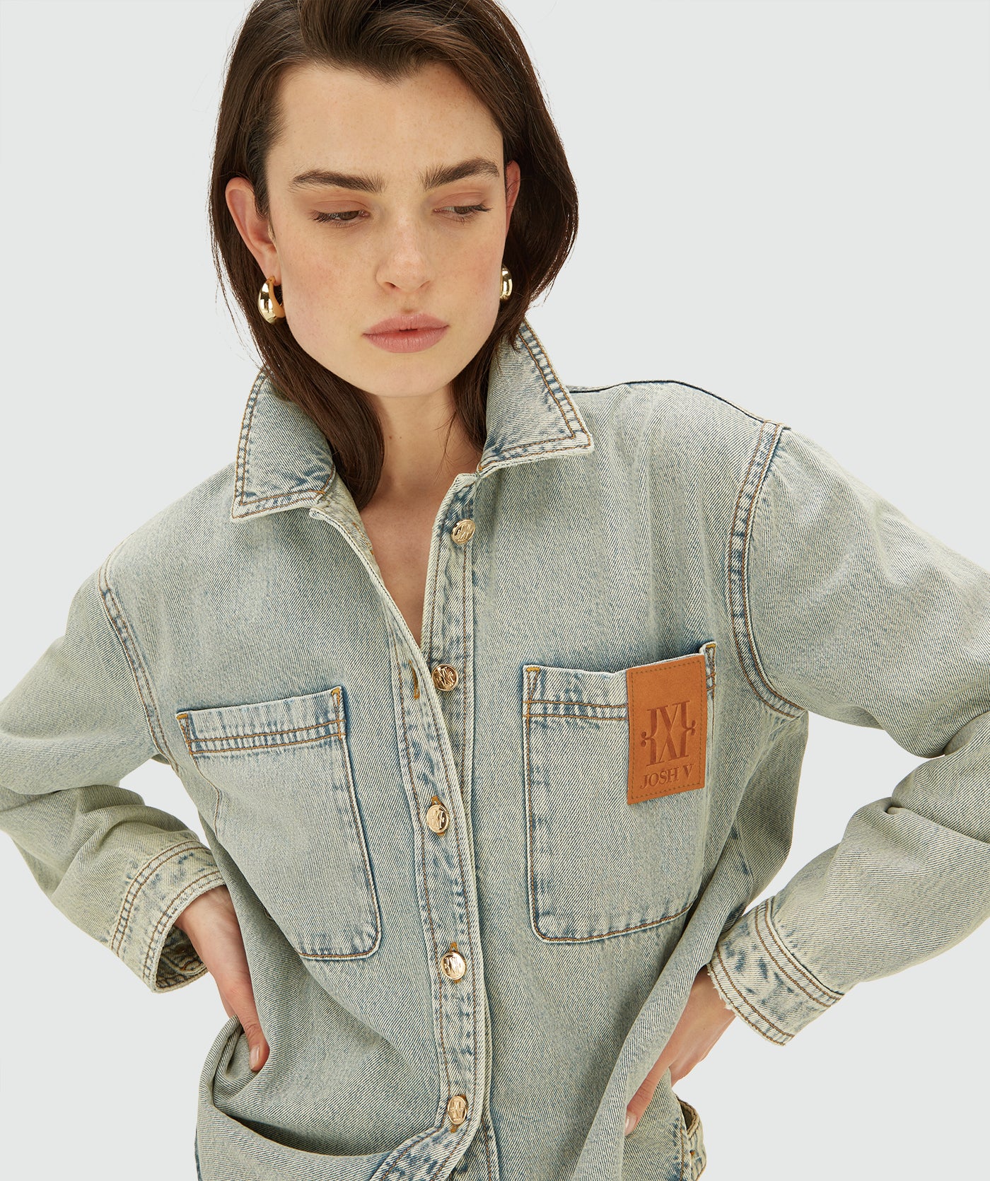 MYLESSA oversized denim blouse - light dirty denim