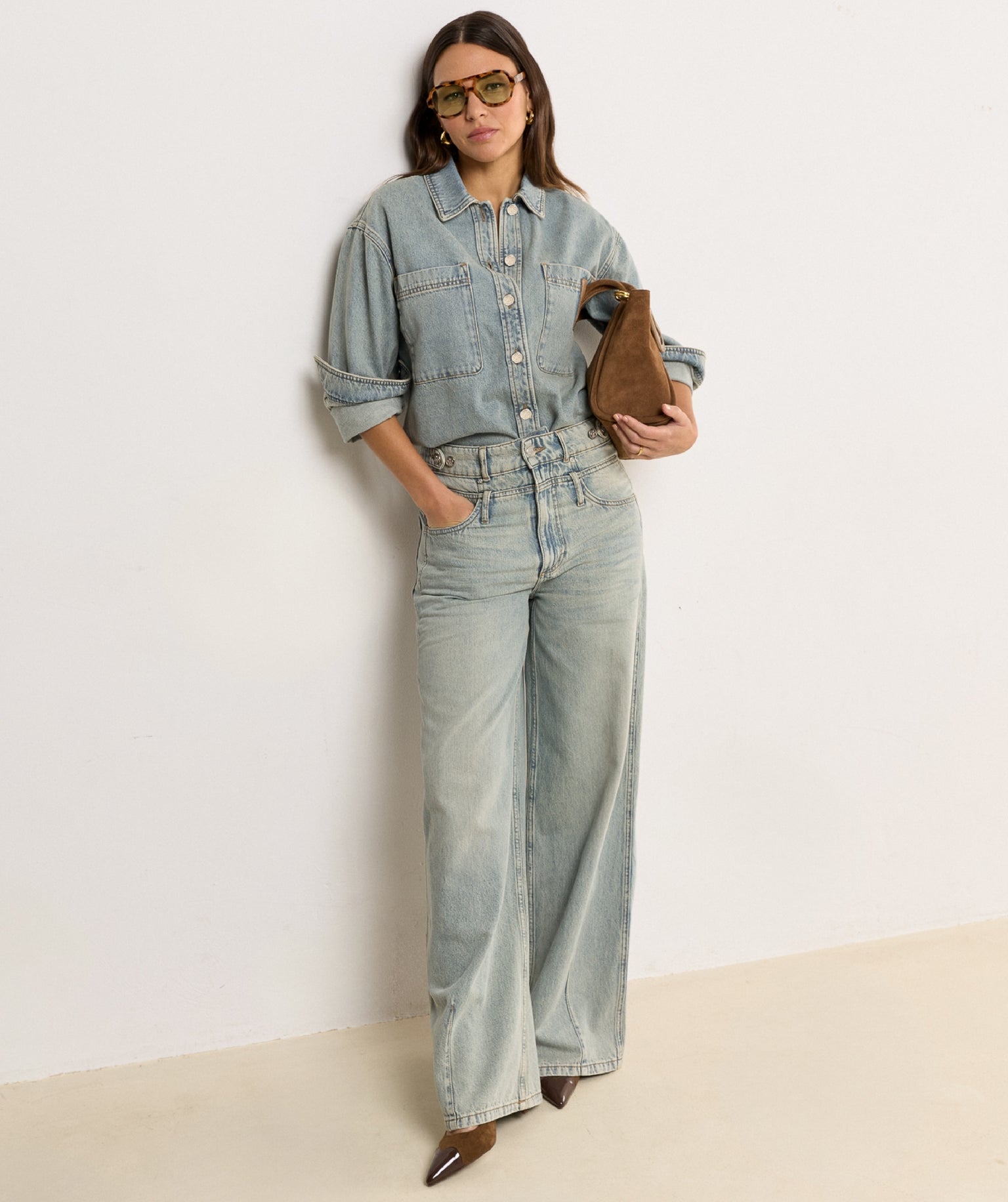 MYLESSA oversized denim blouse - light dirty denim