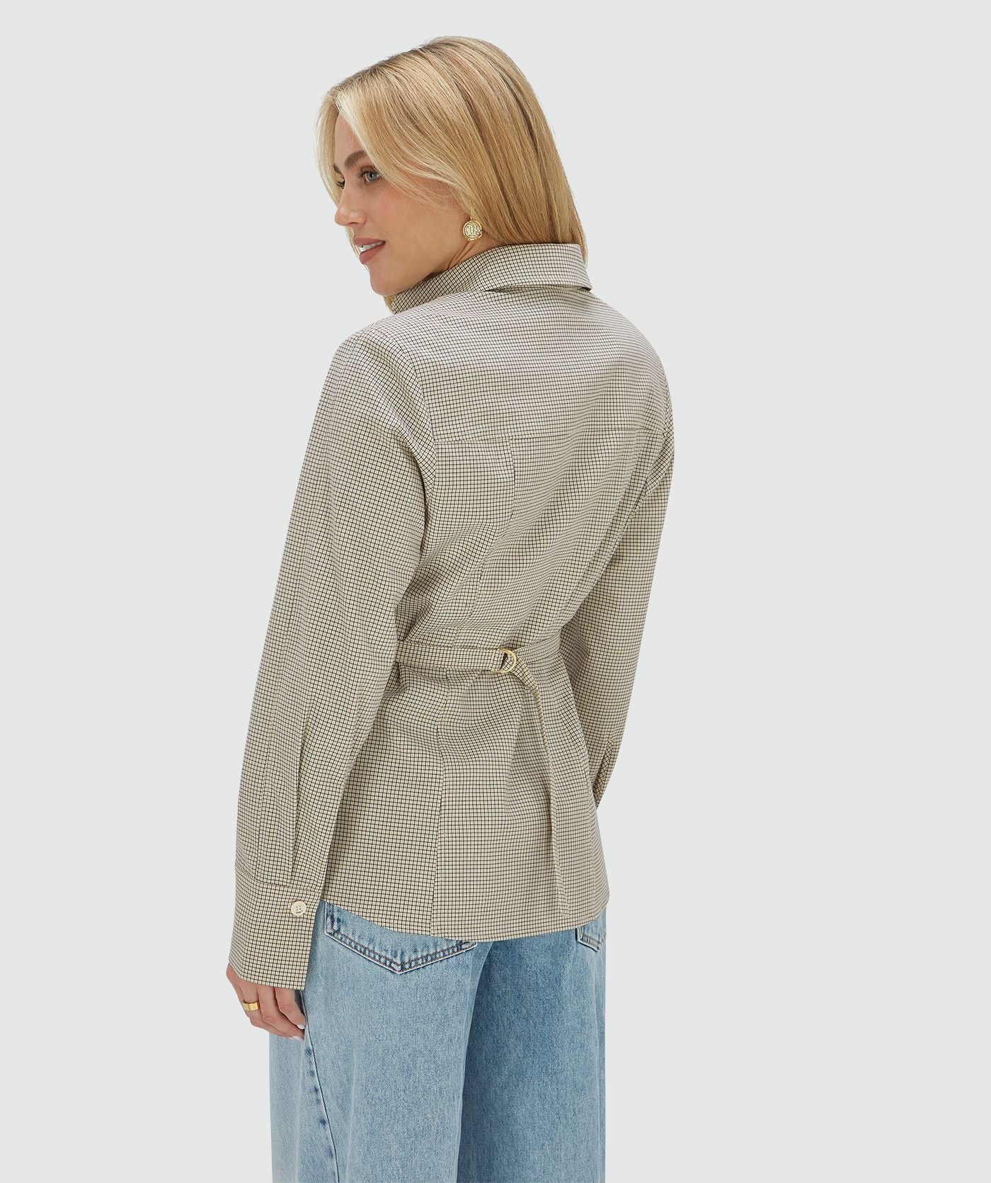 ARABELLA fitted blouse met schoudervullingen - stone check