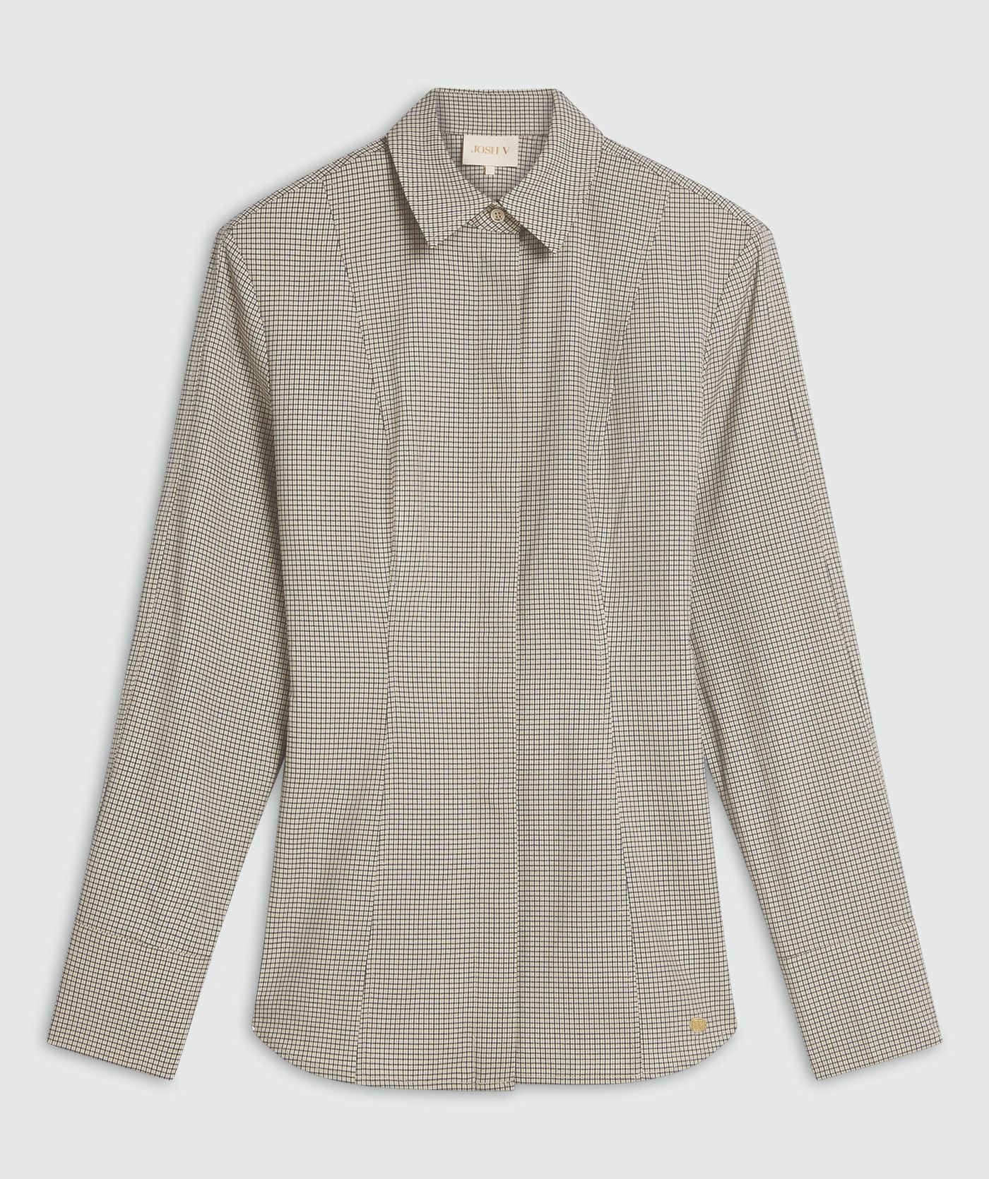 ARABELLA fitted blouse met schoudervullingen - stone check