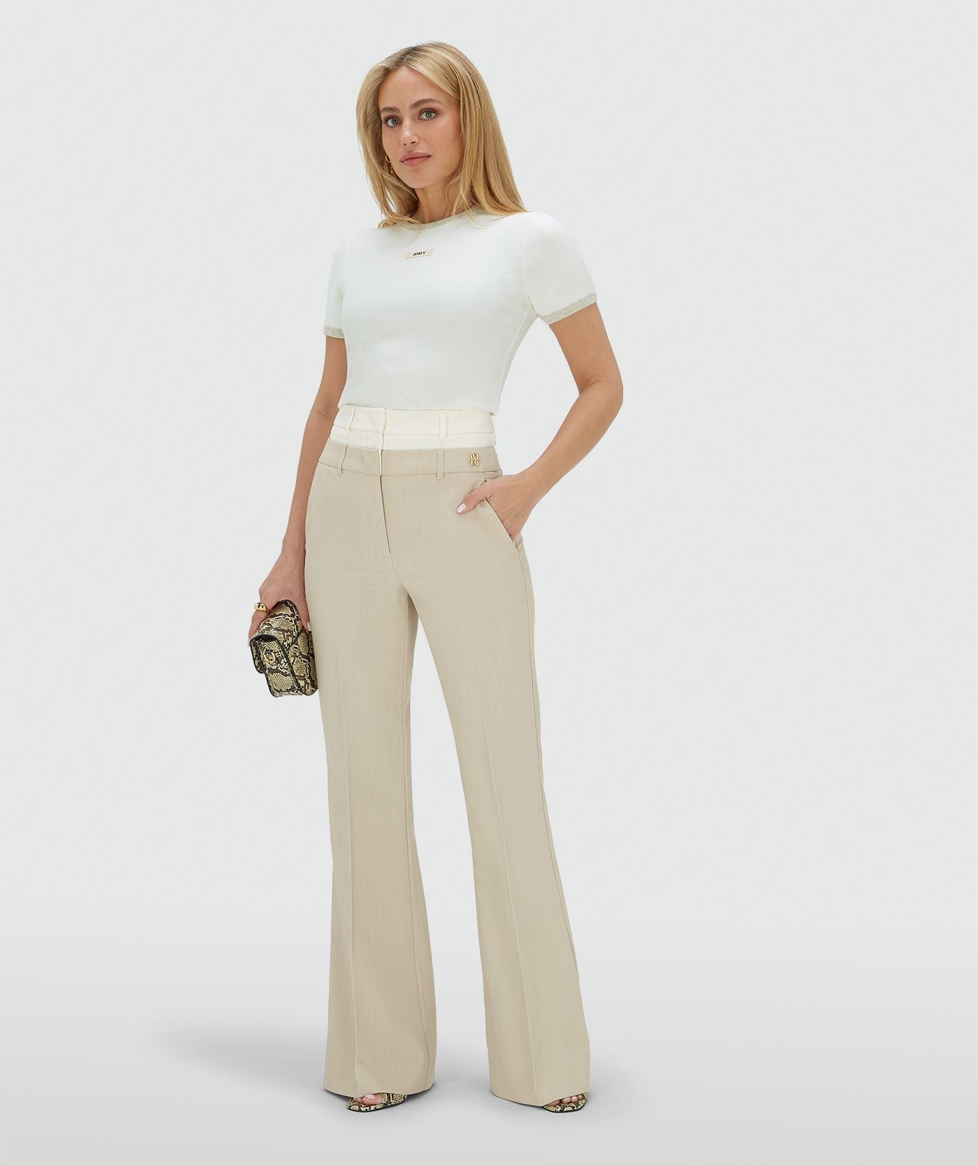 LIORA high rise flared pantalon - ecru melange