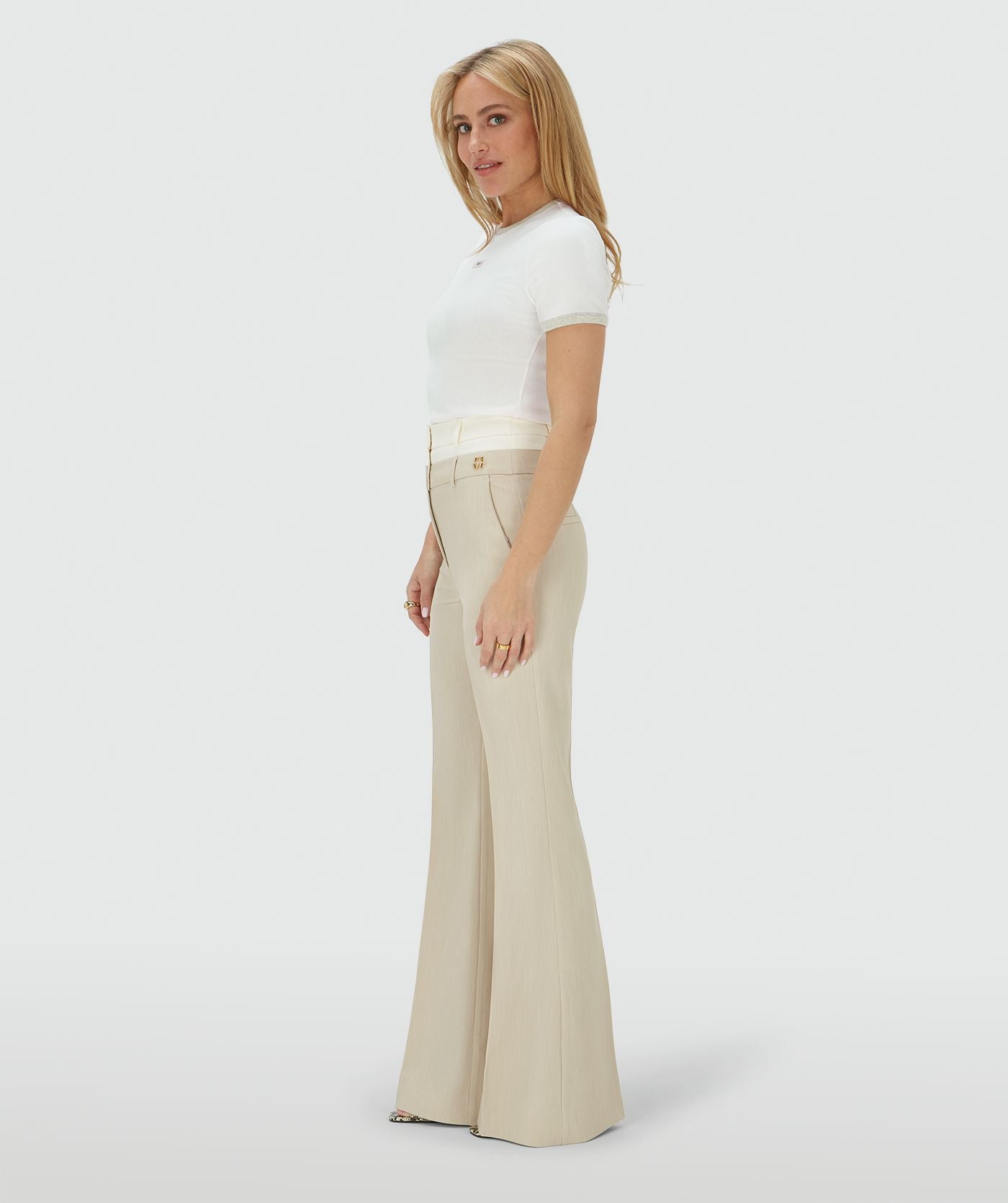 LIORA high rise flared pantalon - ecru melange