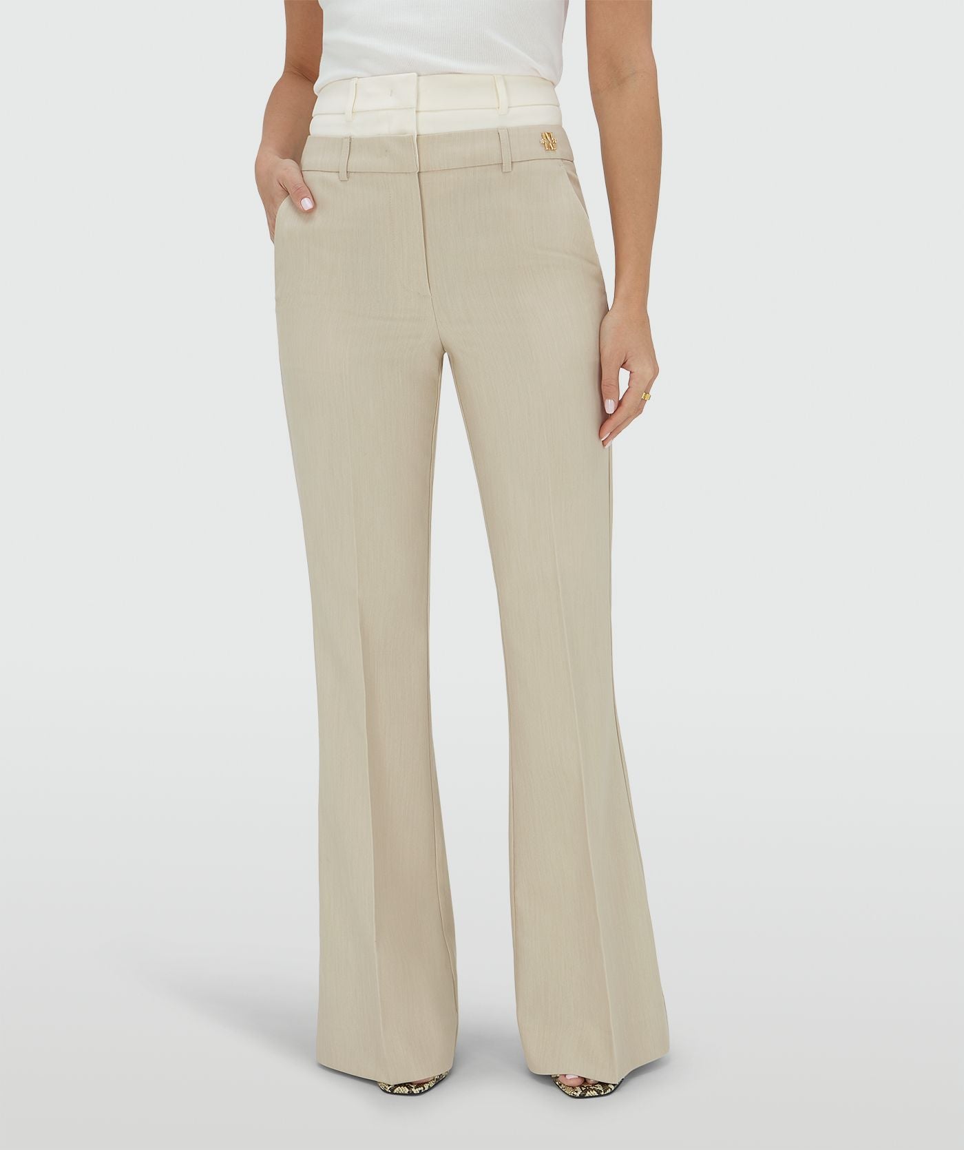LIORA high rise flared pantalon - ecru melange