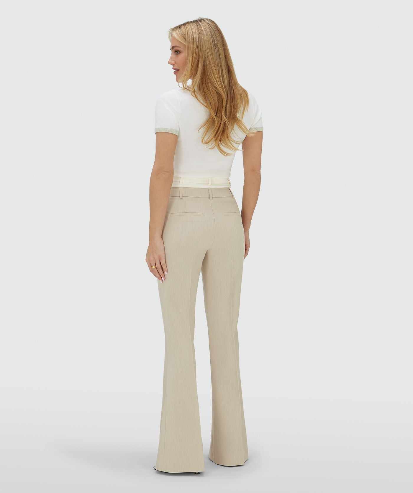 LIORA high rise flared pantalon - ecru melange
