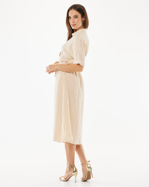 Flared linen dress light sand