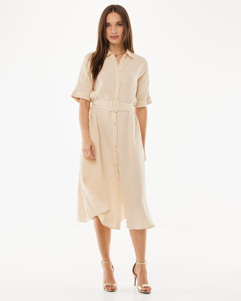 Flared linen dress light sand