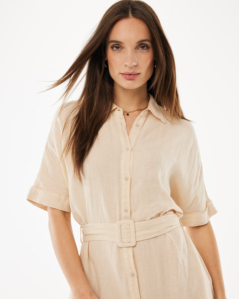 Flared linen dress light sand