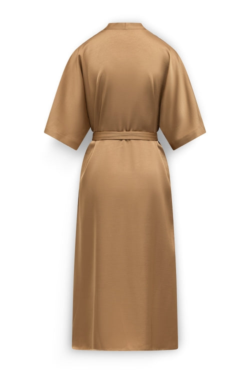 Simone Satijnen doorknoopjurk met strikceintuur