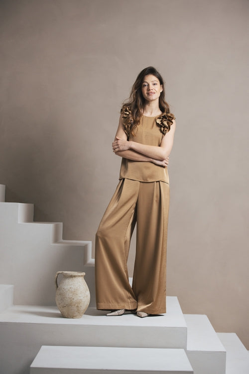 Molly Mouwloze satijnen top met ruches