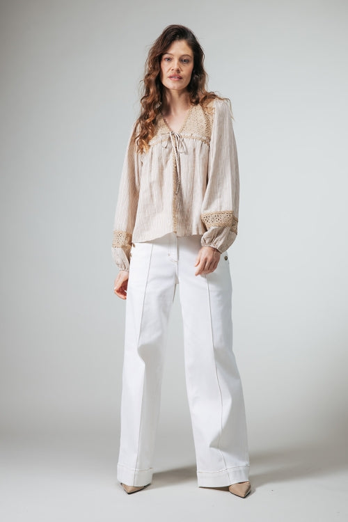 Atoli Blouse met streepdessin en broderie anglaise