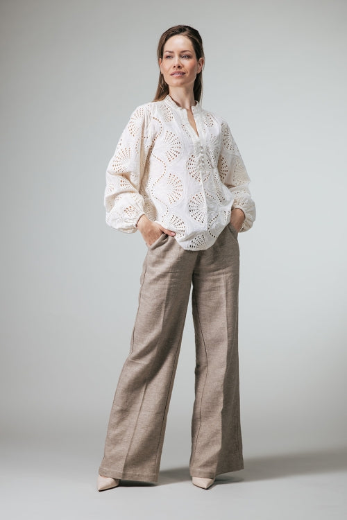 Roxanne Wijde pantalon met gouden glans