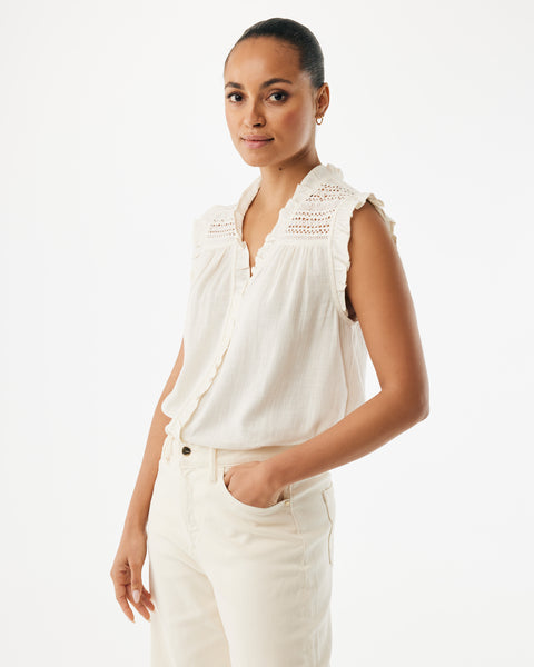Linen mix slub Blouse off white