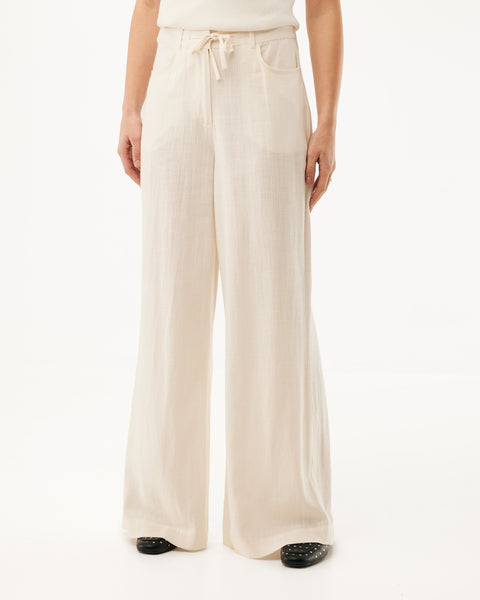 Linen mix slub pants wide leg