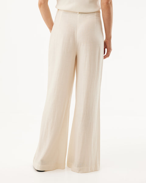 Linen mix slub pants wide leg