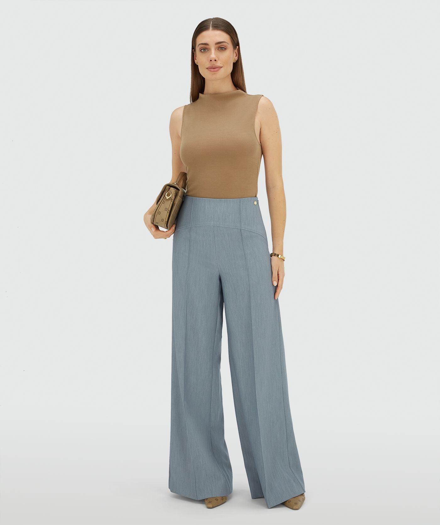 MICHELLA high waisted wide leg pantalon - sky blue melange